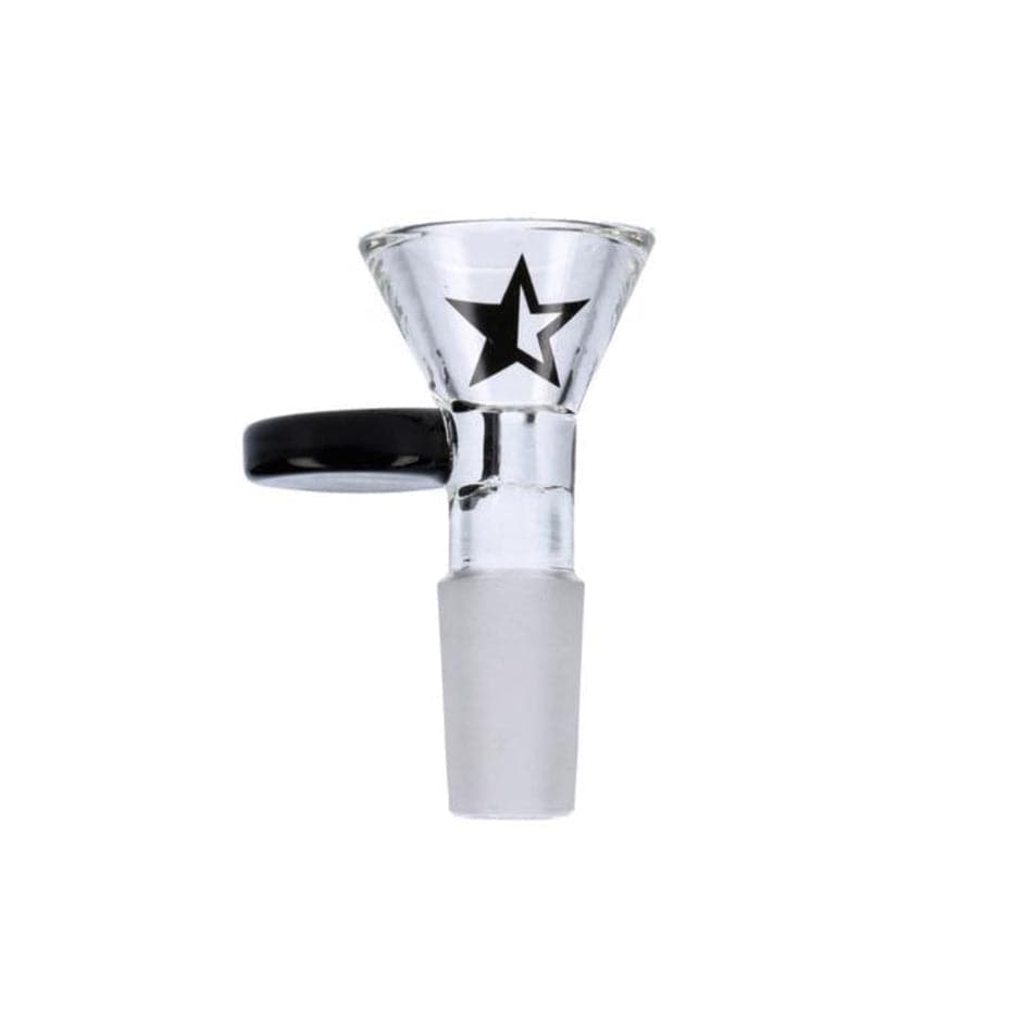 A studio shot of the Famous X Funnel Bowl, showing its glass construction and angled design against a plain white background.