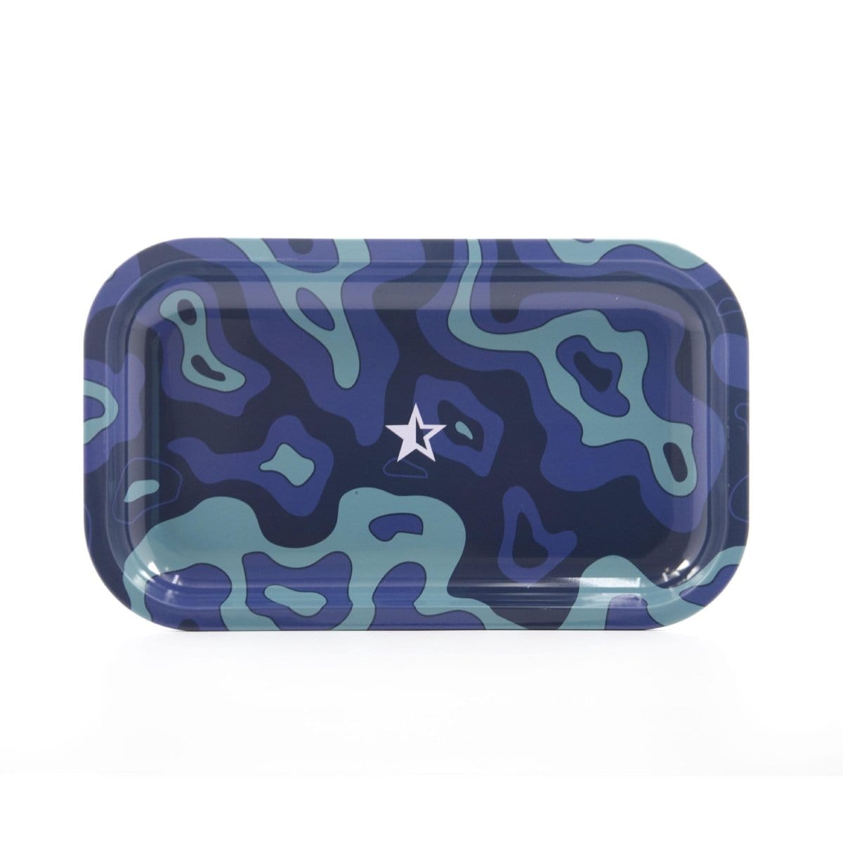 Fabric Rolling Tray is shown in a top-down view with a vivid blue and white marbled design.