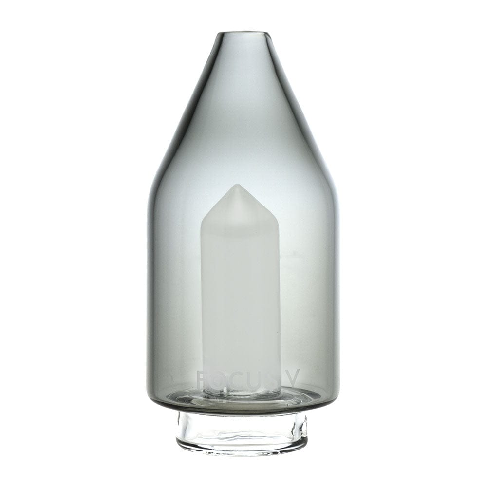 Front view of the Focus V CARTA Glass Top, a clear glass piece with a rounded shape and simple base.
