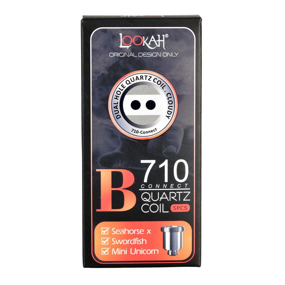 Close-up of the Lookah Seahorse 710 Connect Quartz Coil, showing a circular design on a black background.