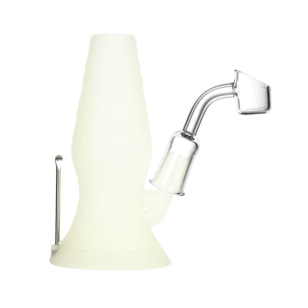 Front view of the Pulsar RIP Series Mini Lava Flow Dual Rig, showcasing its compact size and clear glass construction.