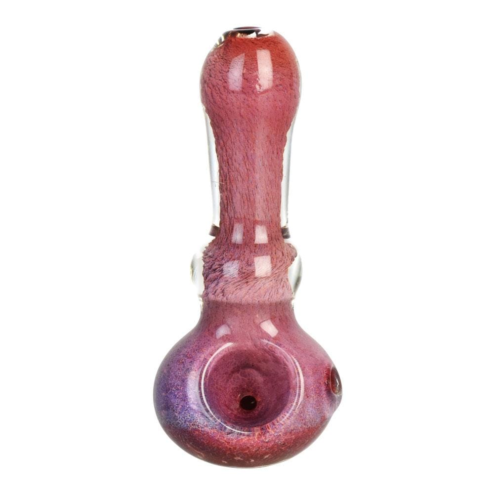 A three-quarter view of the Space Moss Spoon Pipe, showcasing the speckled, purple-hued glass design.