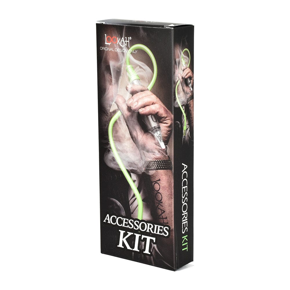 Close-up view of the Lookah Seahorse Pro Plus Water Pipe Adapter Kit, showcasing its metallic components against a dark background.