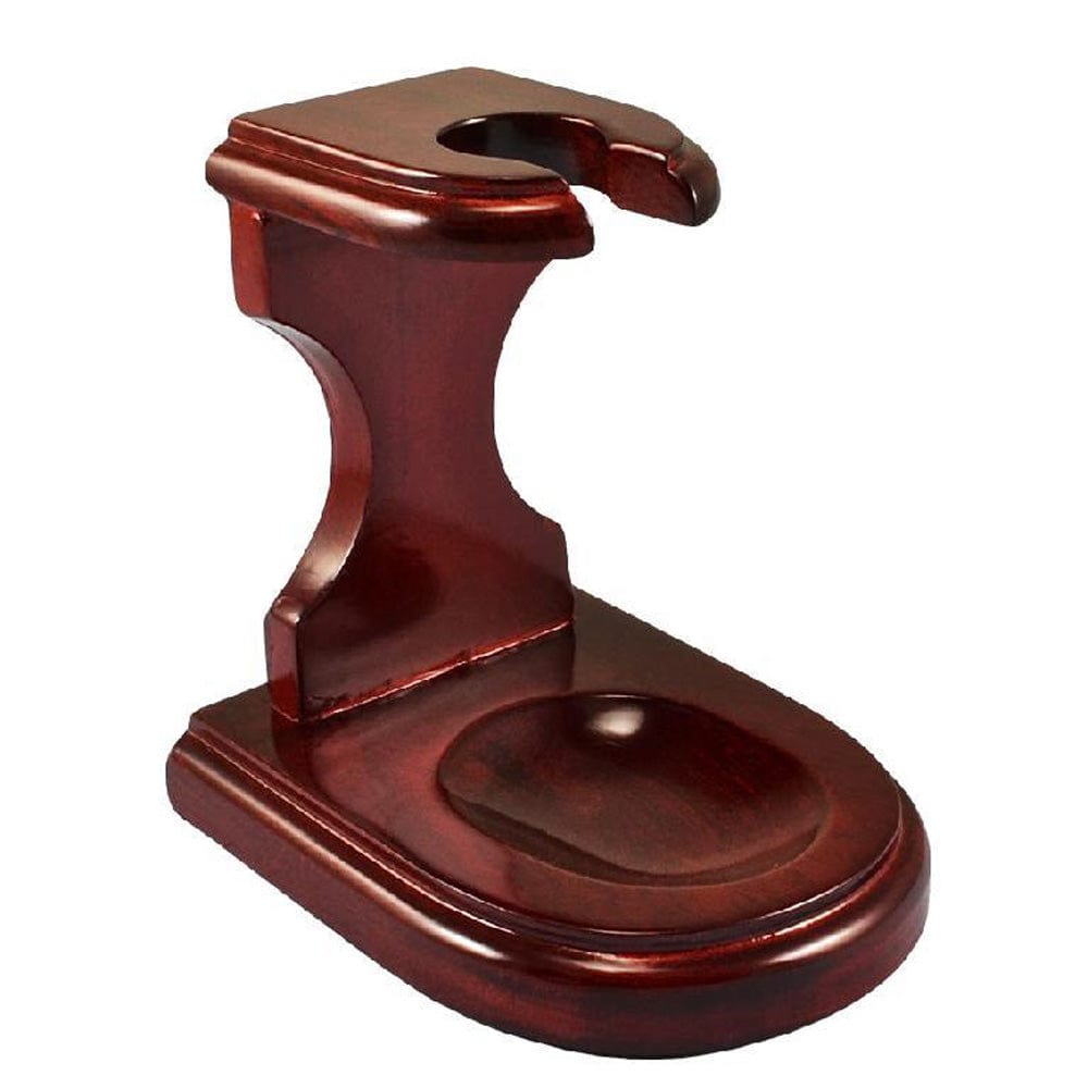 The Pulsar Shire Pipes Decorative Rosewood Pipe Stand is shown in a side view, displaying its figured wood grain and single-pipe capacity.