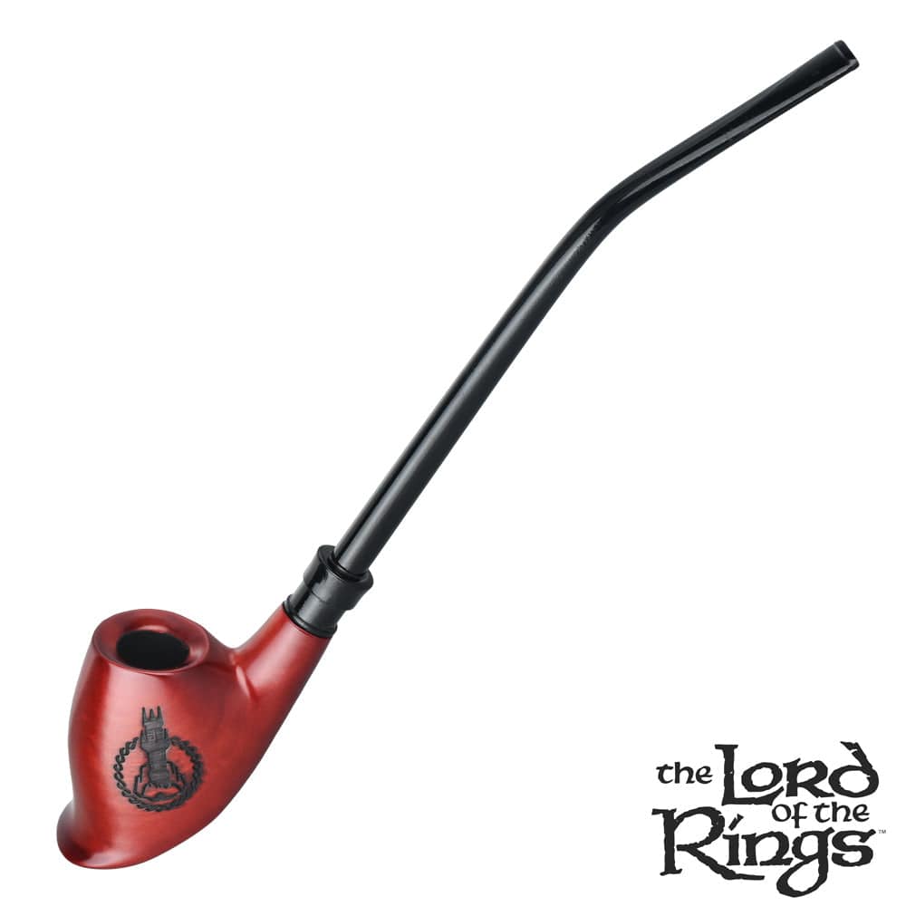 A side view of the 12-inch Pulsar Shire Pipes TWO TOWERS Smoking Pipe, showing a curved, dark-colored stem.
