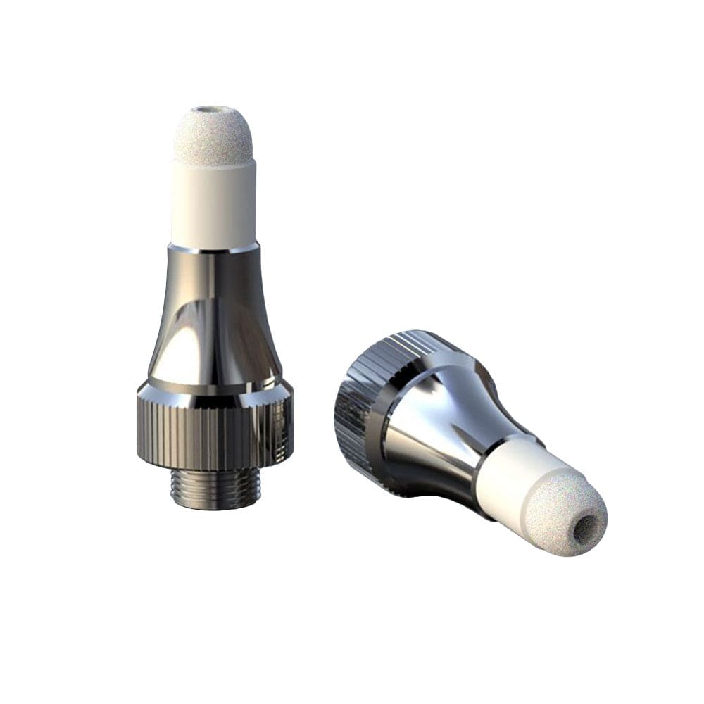 A close-up of the Lookah Seahorse PRO Quartz Coil, showing a five-piece set with a metallic finish and a detailed, conical shape.