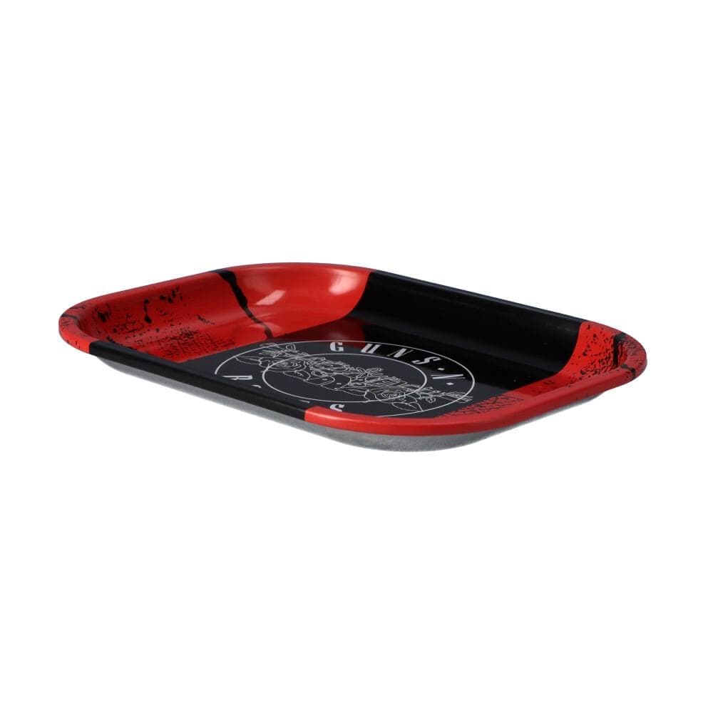 Overhead view of the Double Pistols Rolling Tray, displaying a sleek, black surface ideal for organizing rolling papers and accessories.
