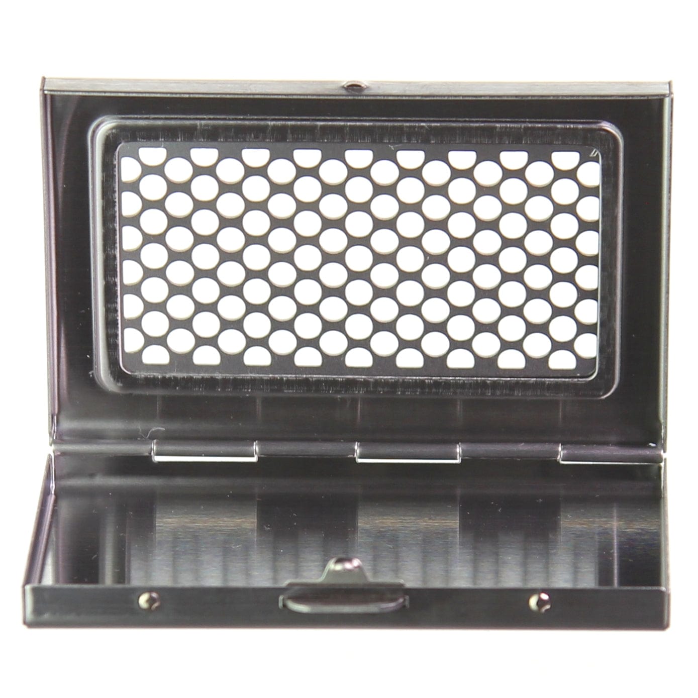 Top-down view of the Paper Case Shredder For 300's, displaying a perforated interior within a dark, open case.