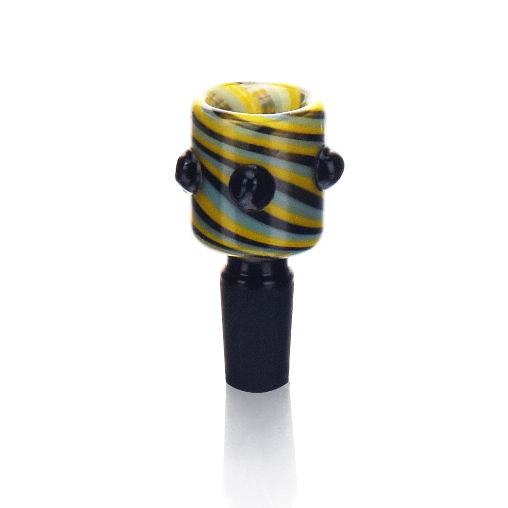 Front view of the High Society Nebula Premium Wig Wag 14mm Bowl - Shaman, showcasing its colorful glass pattern against a white background.