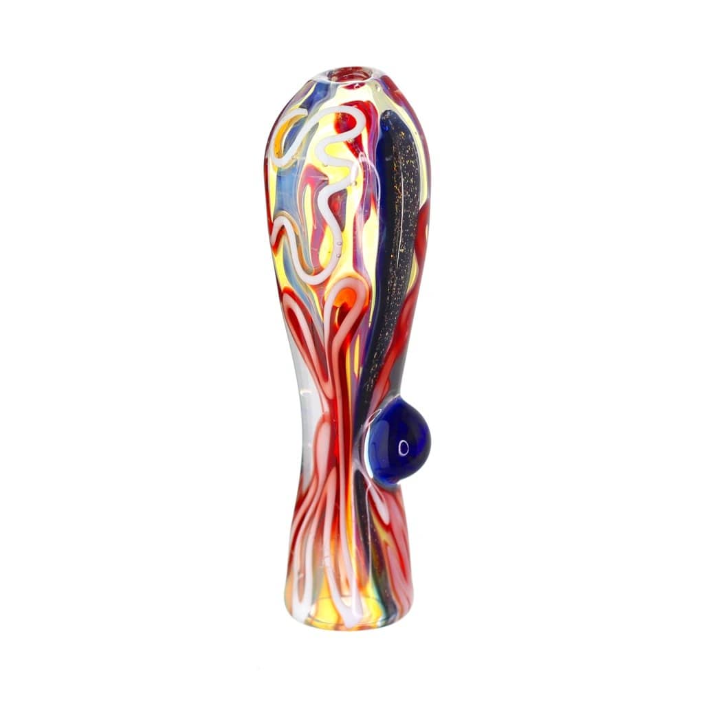 Front view of the Brain Fold Chillum Pipe, a colorful glass pipe with a unique, folded design.