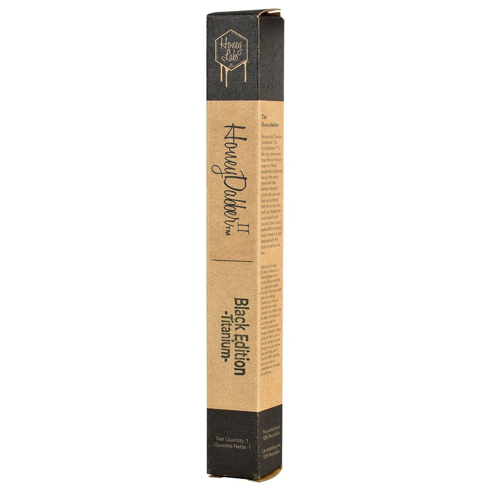Front view of the Honey Labs HoneyDabber II Black Walnut Vapor Straw with packaging visible, highlighting its sleek design.