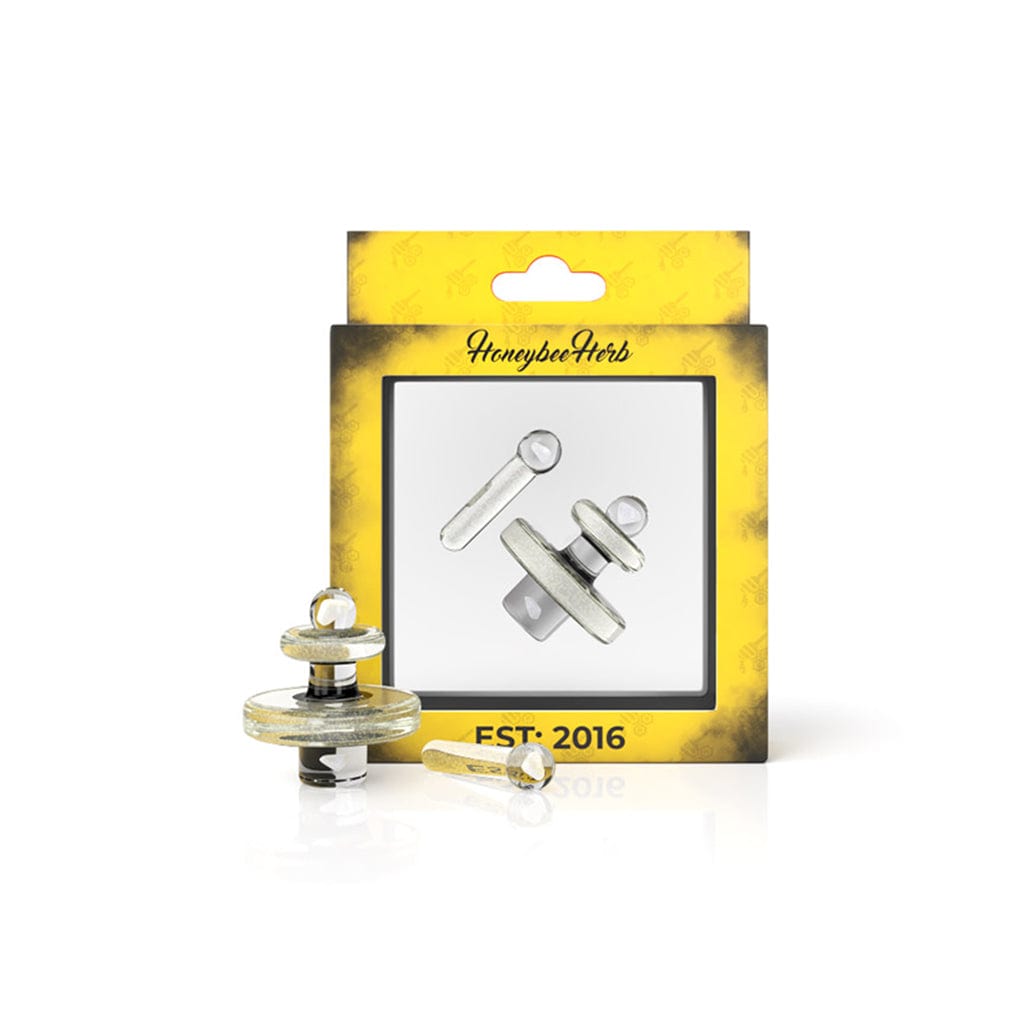 A close-up of the Opal Galaxy Stardust Terp Slurper Set, showcasing its unique joint and glossy finish.