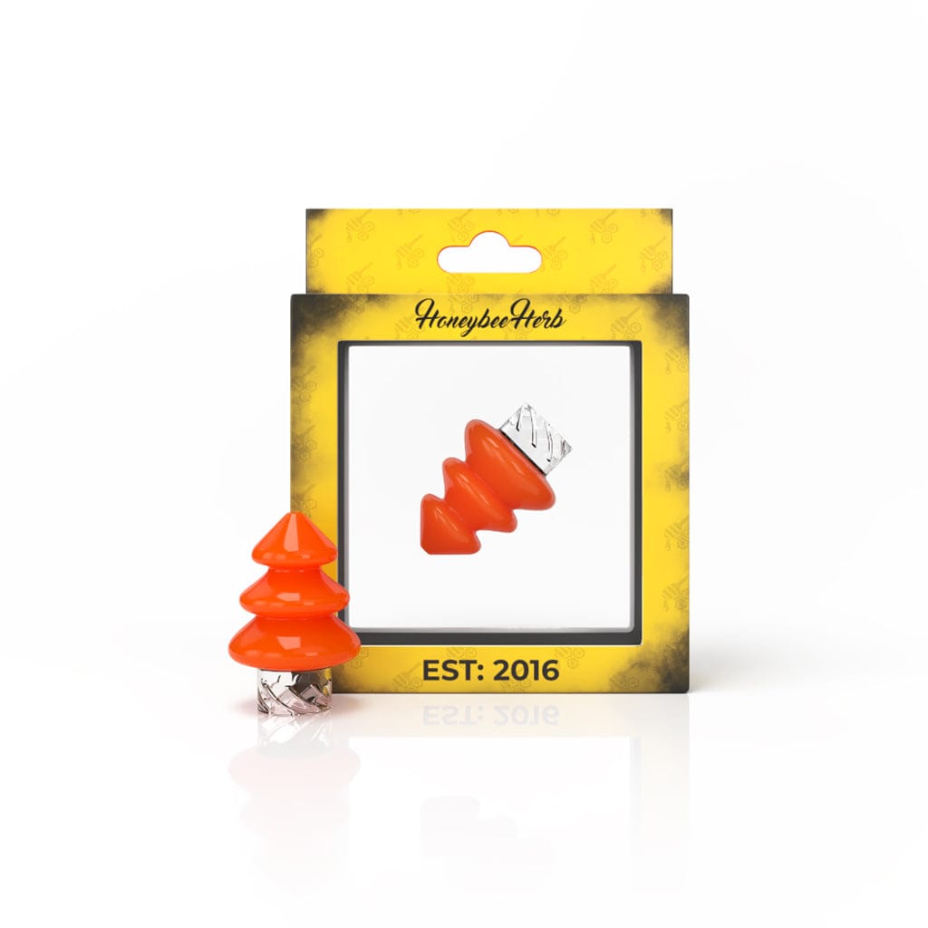 A close-up shows the TREE TOP SPINNER CARB CAP, a small, colorful accessory with a unique, spinning design.