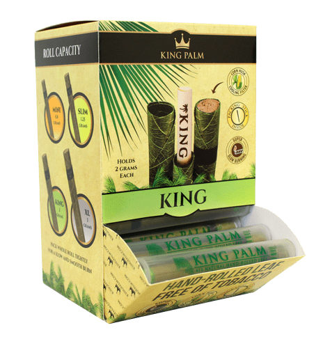 Front view of the King Palms Pre-Roll King Size Single packaging, displaying the product's branding and a green color scheme.