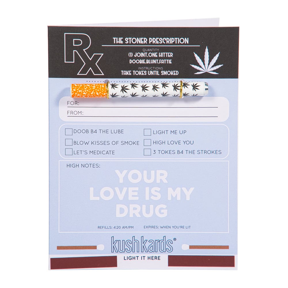 A close-up of the 🖤 Stoner Prescription Cannabis Greeting Card, designed like a prescription form with cannabis leaf accents.