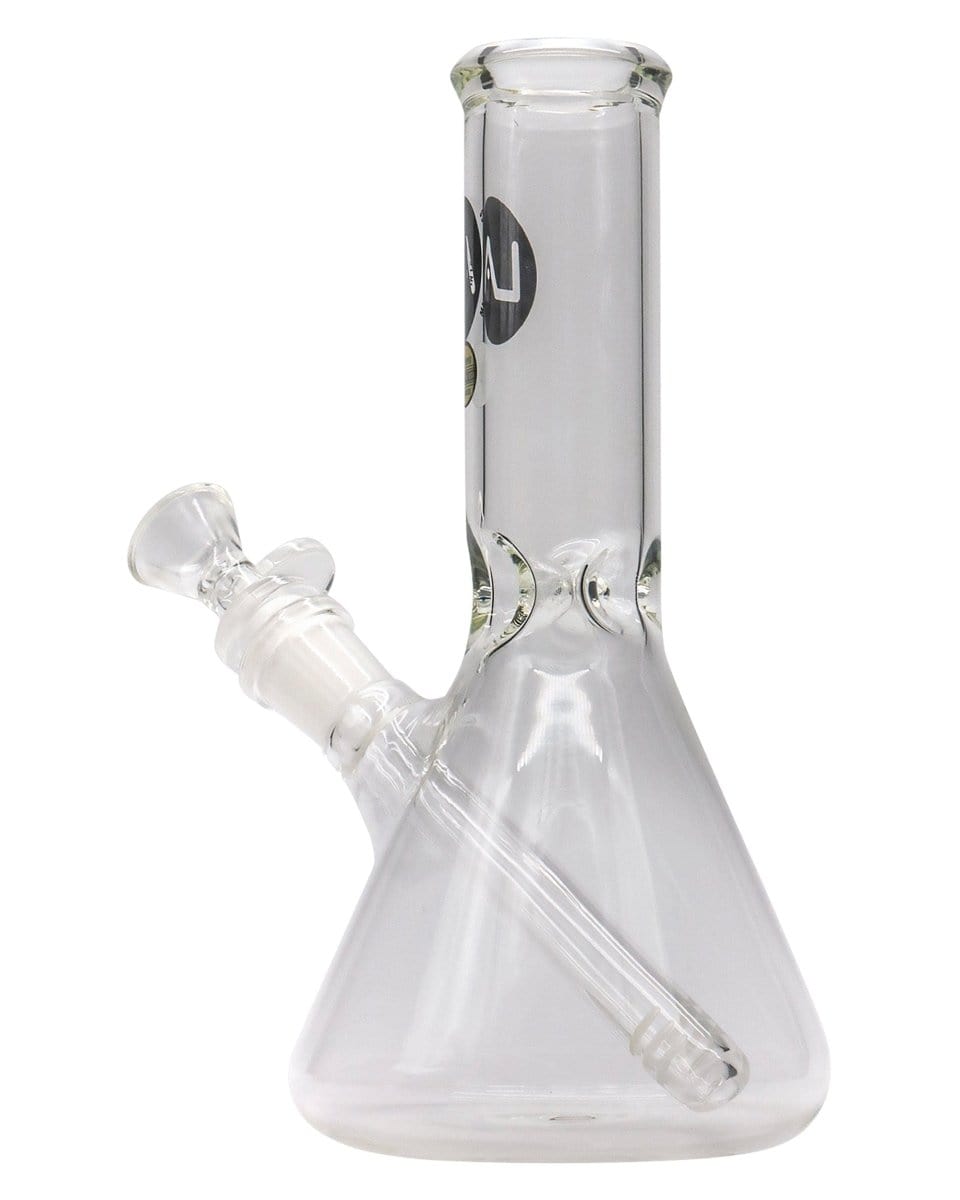 Front view of the 8" Thick Glass Beaker Waterpipe, displaying its clear glass construction and simple, cylindrical form.