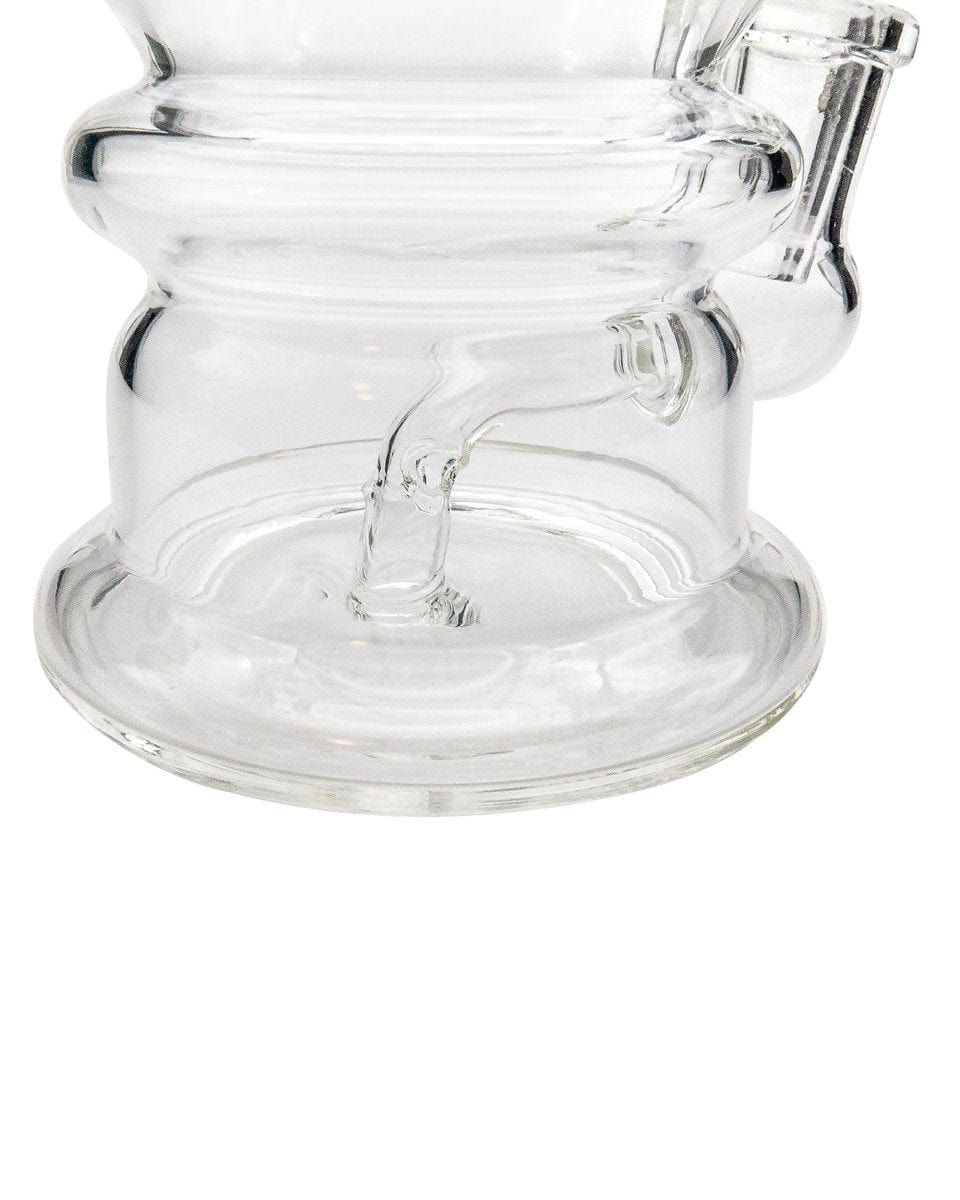 Close-up, angled view of the Nano Globe Rig, showcasing its clear glass construction and rounded base.