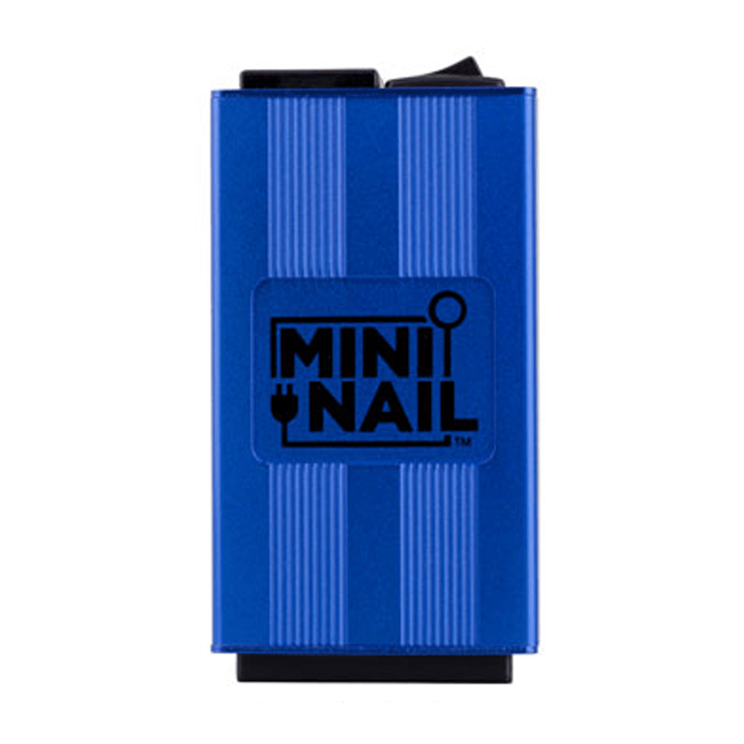 Front view of the MiniNail Flower Wand Kit, a blue, cylindrical device with a black base and a metallic tip.