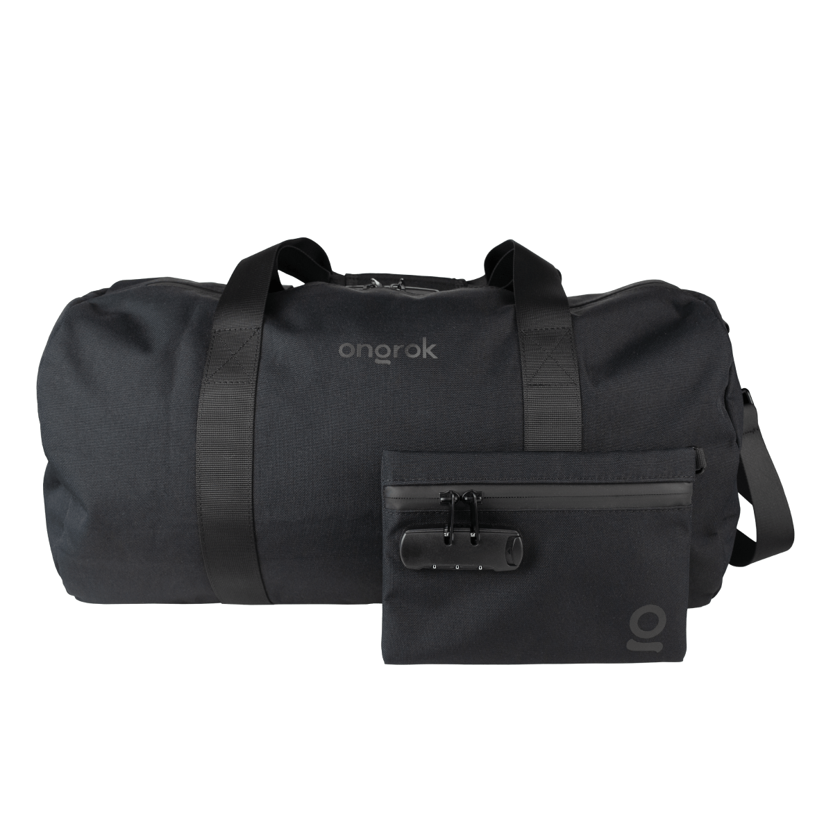 A three-quarter view of the Carbon-lined Duffle Bag, showcasing its dark exterior and a sturdy carrying handle.