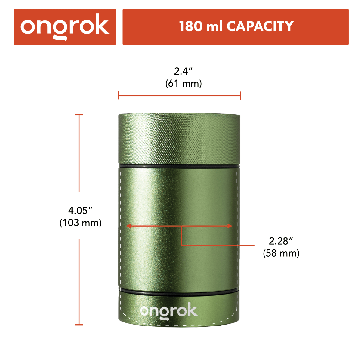 Front view of the Onrok Aluminum Metal Storage Jar, showcasing its cylindrical shape and capacity marking.