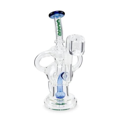 Front view of the Ooze Swell Mini Recycler Dab Rig, showing the clear glass with a unique, multi-chambered design.