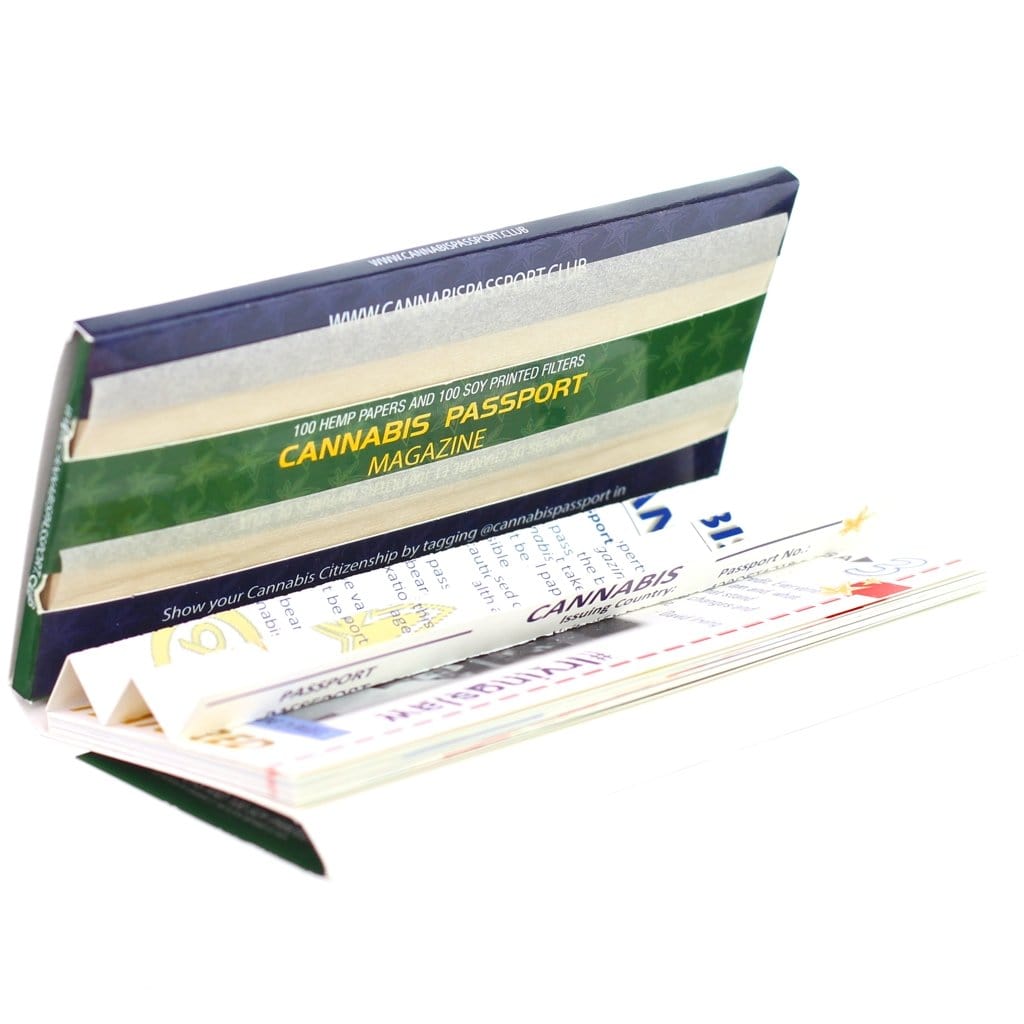 Passport Papers are stacked in a close-up, angled view, showcasing the branded packaging and textured paper design.
