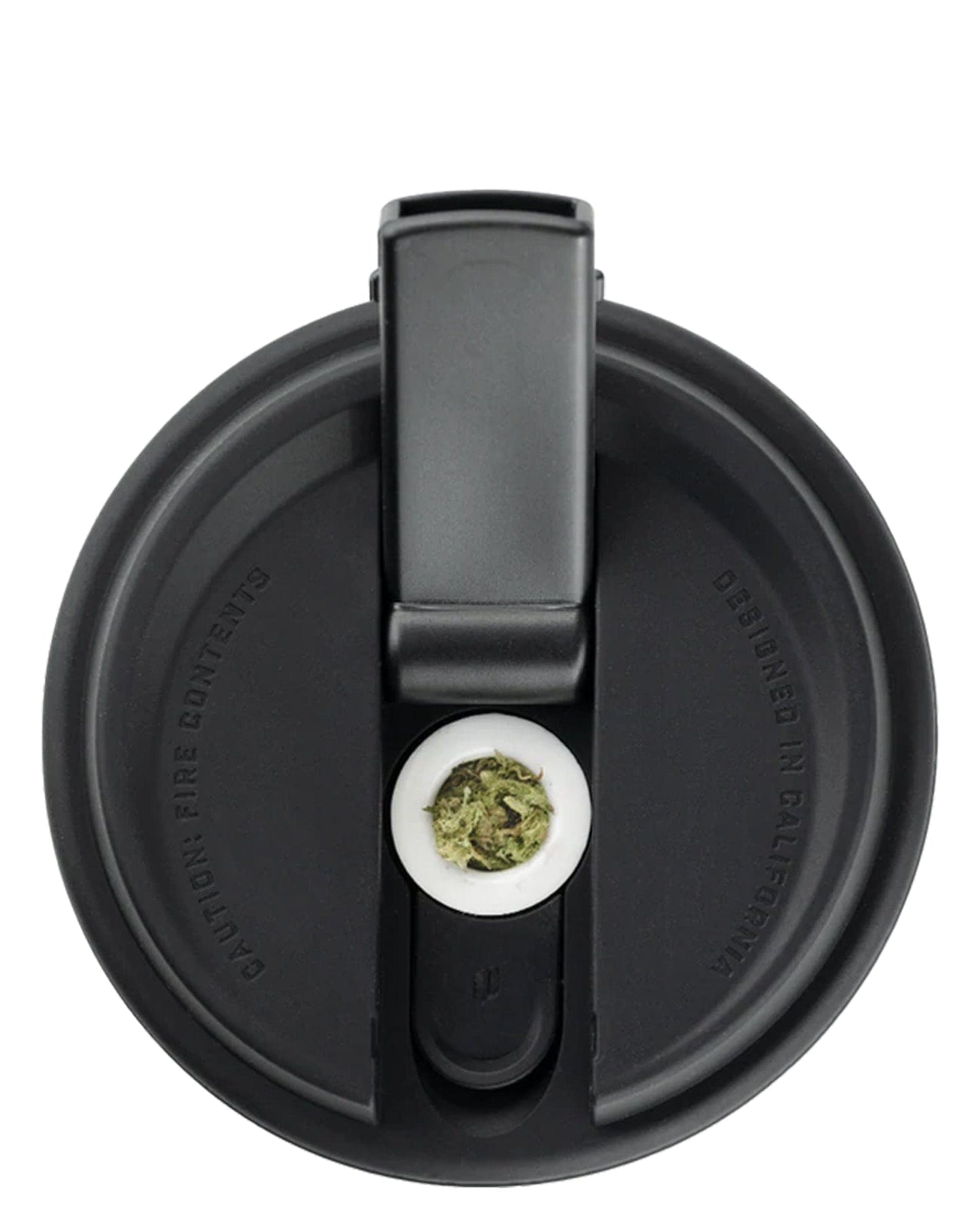 Close-up view of the Cupsy, showing a circular gray surface with text around the edge.