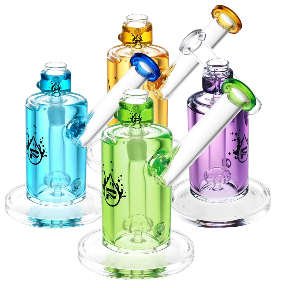 A studio shot displays the Glacial Glycerin Sidecar Bubbler, with clear glass and a cylindrical shape, set against a plain white background.