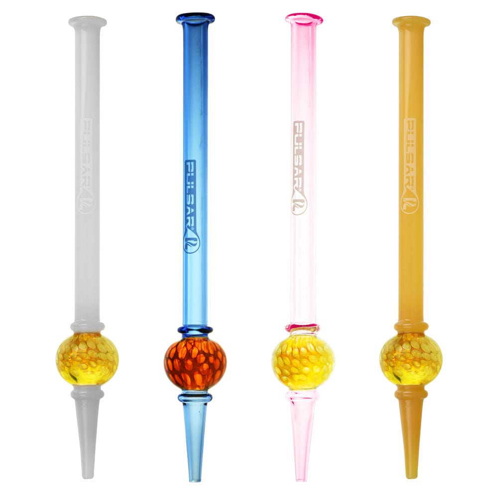 A front view of the 8.5" Pulsar Melting Bubble Dab Straw, showcasing the colorful, rounded glass bubble design.