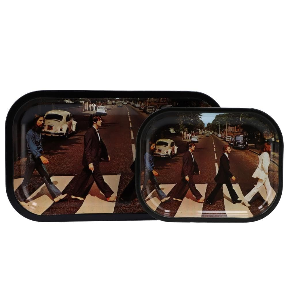 The Fab4 Abbey Road Rolling Tray depicts a street crossing from a low angle, mirroring the iconic album cover.