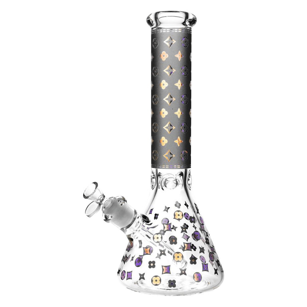 Front view of the Designer Floral Diamond Print Bong, featuring a clear glass body with a floral diamond pattern.