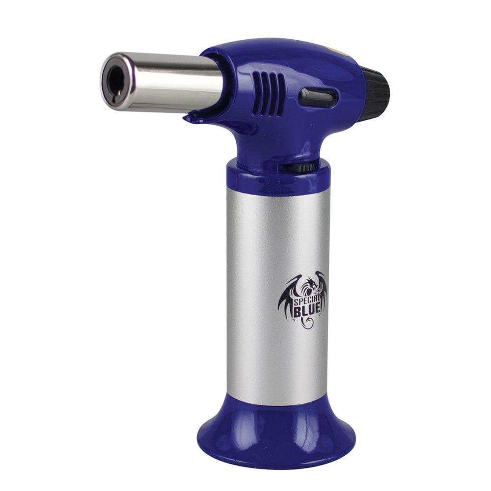 A studio shot of the Special Blue Inferno 6.5" Butane Torch angled upwards against a plain white backdrop.