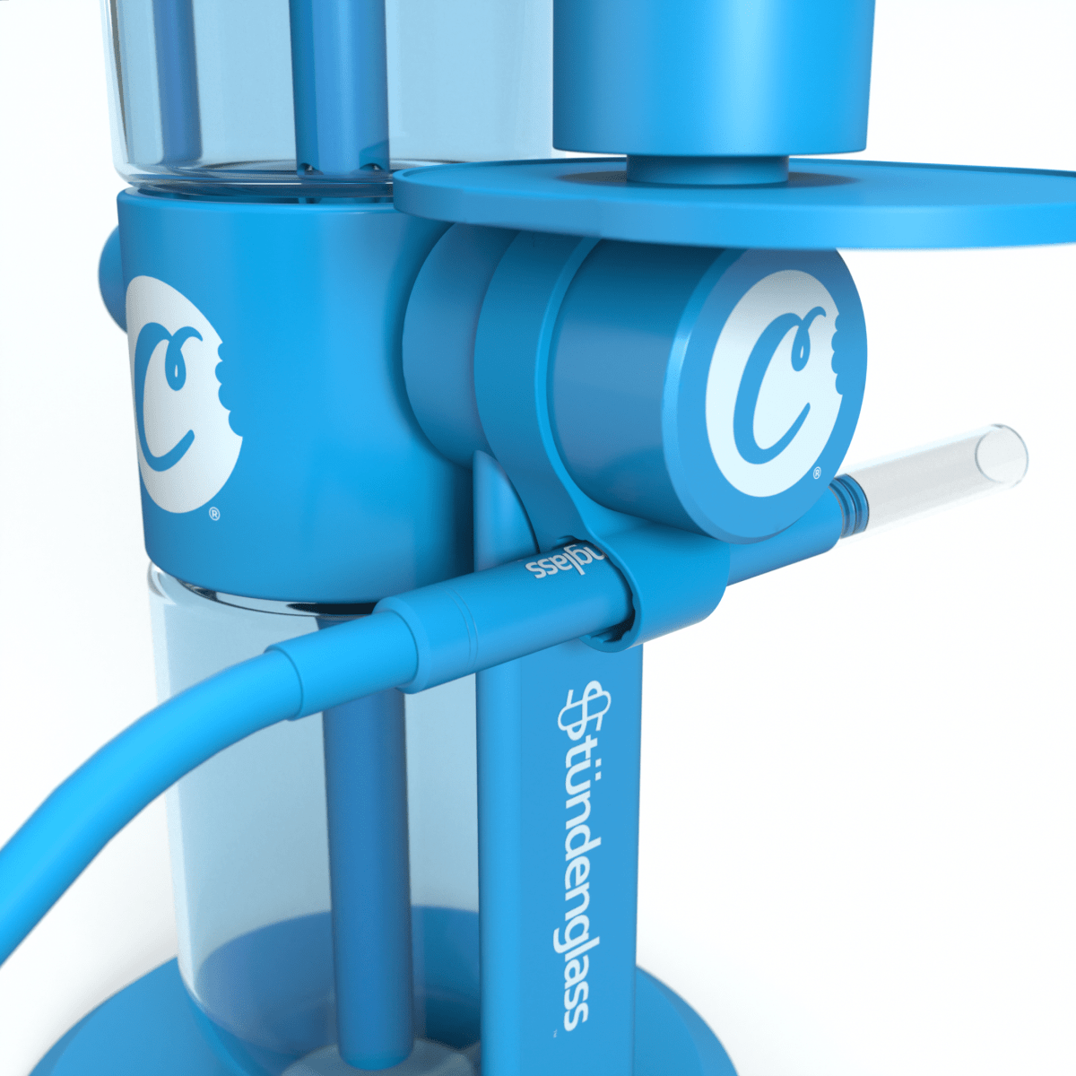 A close-up, angled view of the blue Hose Clip, showcasing its rounded design and prominent branding.