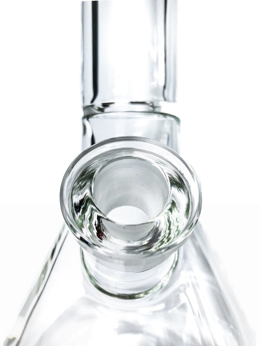 Close-up view of the joint on the Tank Mini - 8 Inch, showcasing the clear glass construction and simple cylindrical shape.