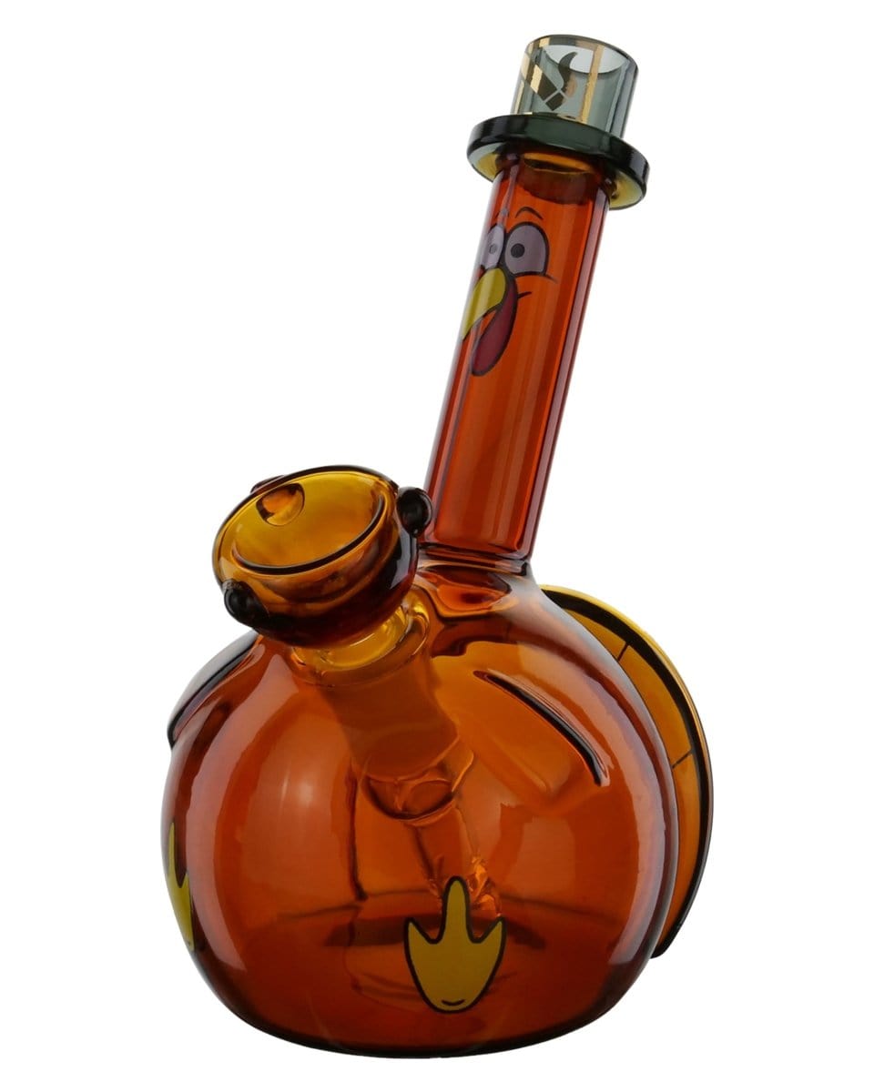 Front view of the DHC Originals Turkey Bong, a brown glass water pipe shaped like a turkey head.