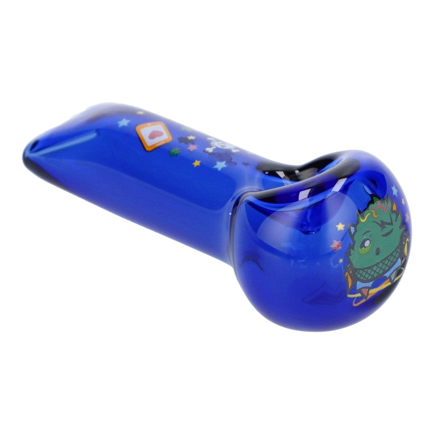 A transparent blue 4" Blue Dream Hand Pipe is shown in a side view with colorful speckles across its surface.
