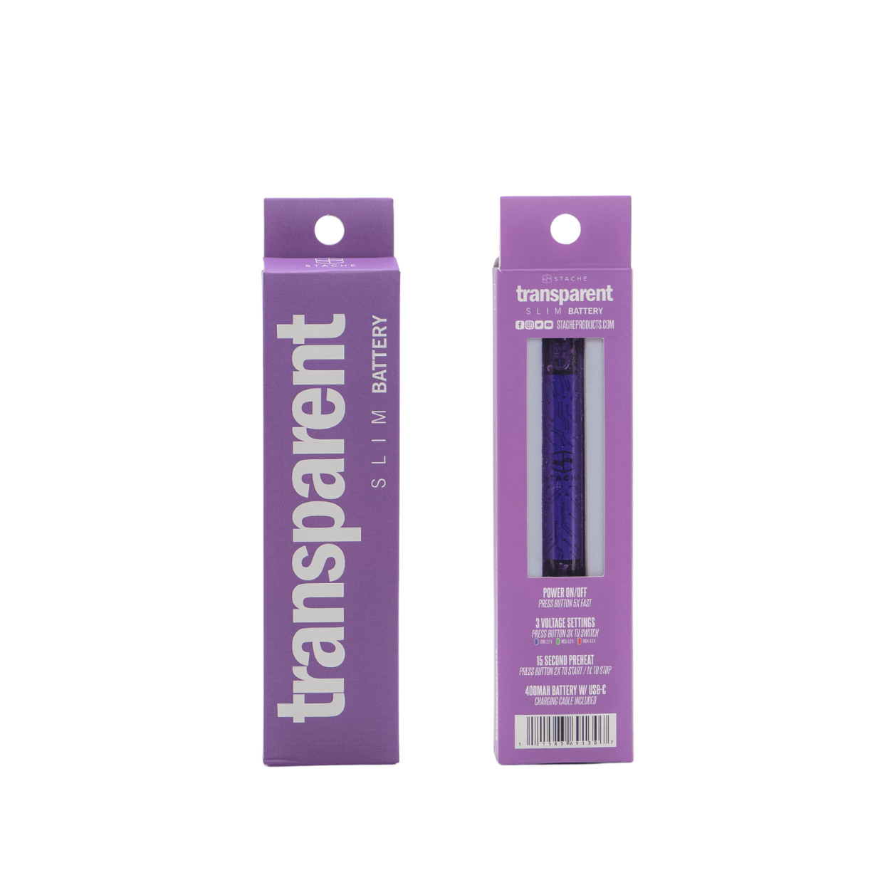 Stache Vaporizer Purple Transparent battery