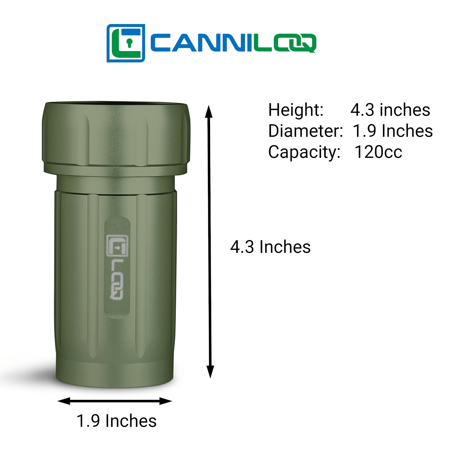 Canniloq Canniloq TXD120GNT Premium Herb Storage Canister, 120 CC, Zytel, Green Body, Tan Cap