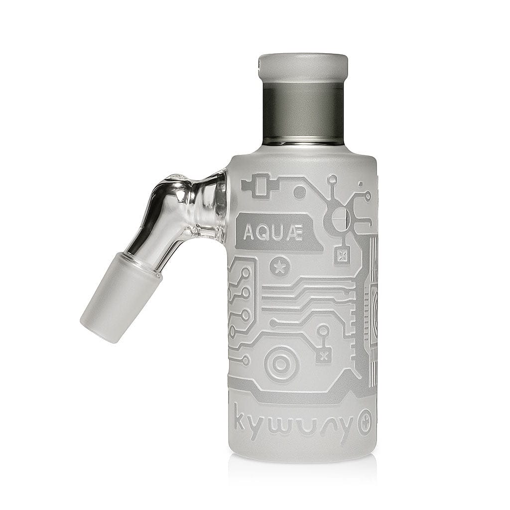 Close-up front view of the Milkyway Circuitboard Wet Ash Catcher showing frosted glass with etched circuit patterns.
