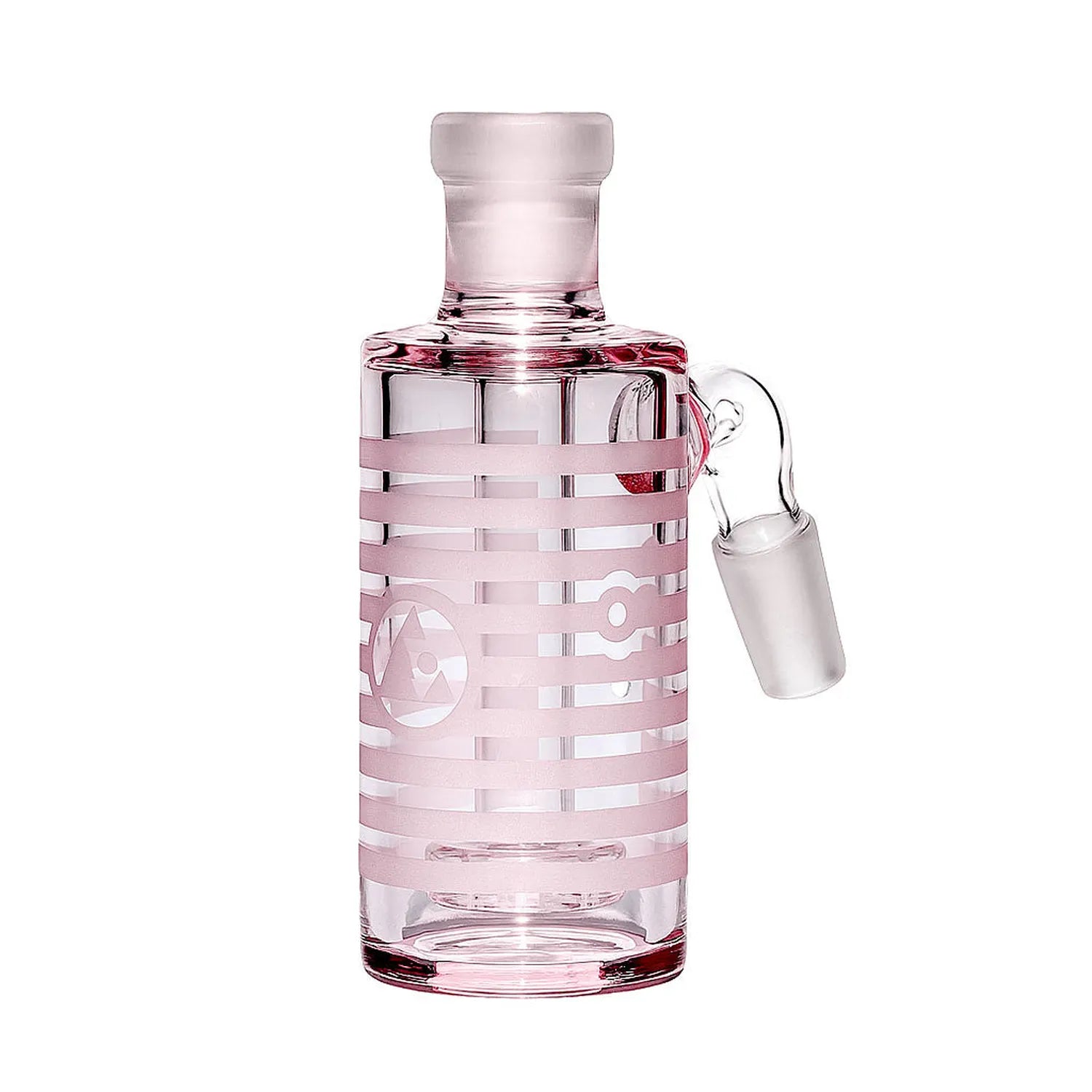 Close-up front view of the clear pink-striped Milkyway Universe Ash Catcher showing its frosted 45° joint and vertical cylindrical body.