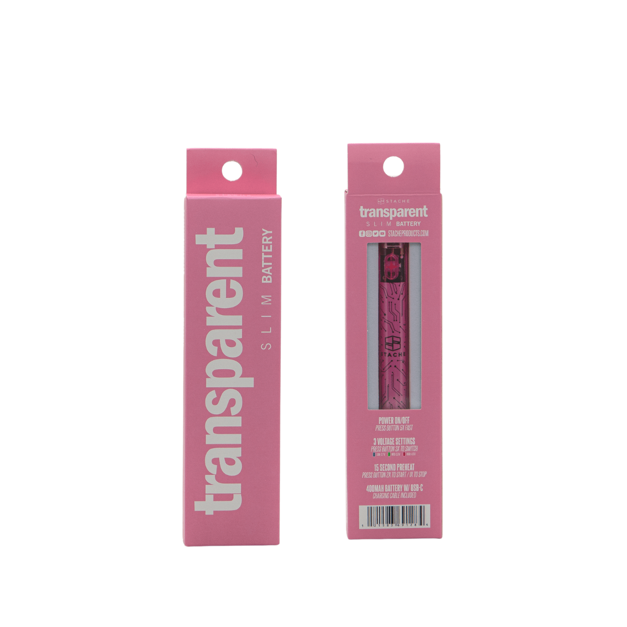 Stache Vaporizer Pink Transparent battery