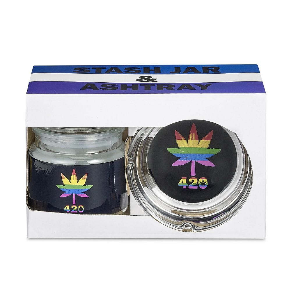 FashionCraft Bundle Set Rainbow Leaf Ashtray and Stash Jar set