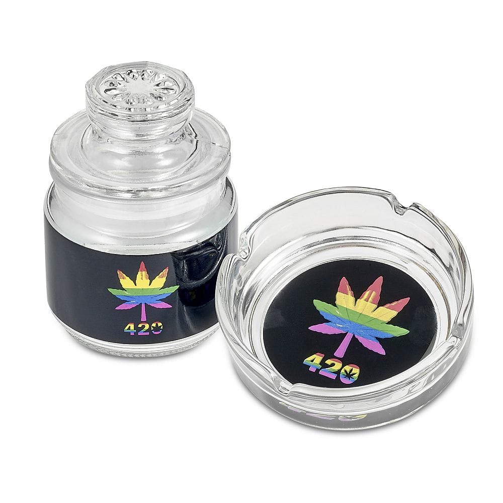 FashionCraft Bundle Set Rainbow Leaf Ashtray and Stash Jar set