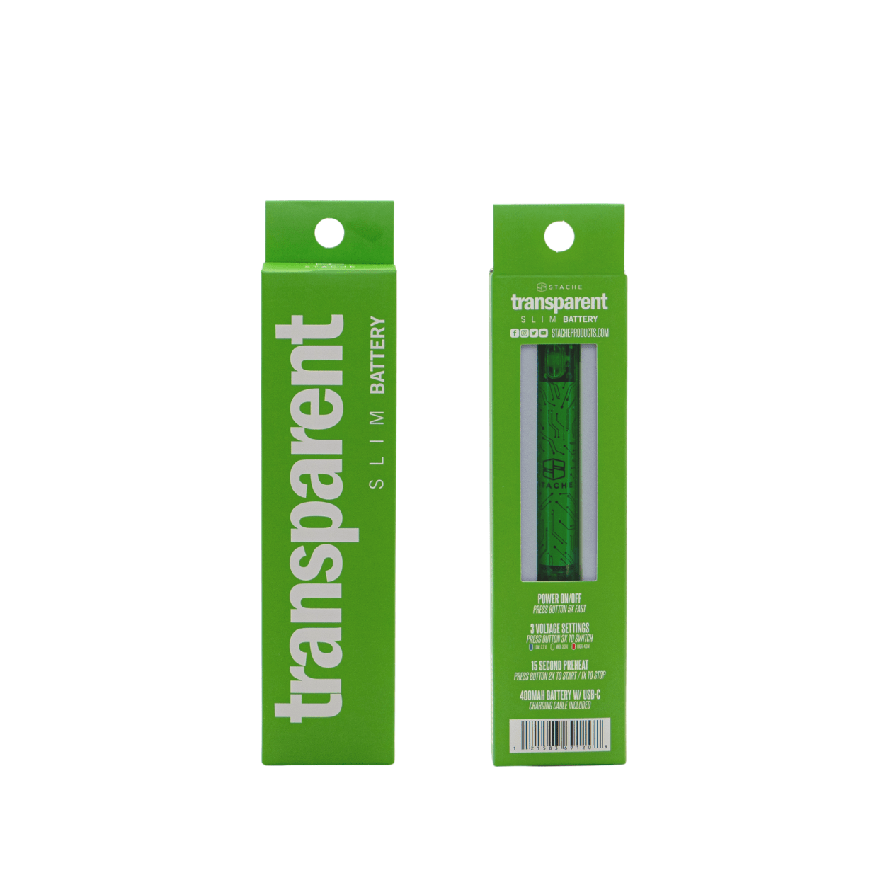 Stache Vaporizer Green Transparent battery