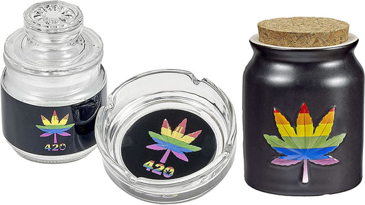 FashionCraft Bundle Set Rainbow Leaf Ashtray and Stash Jar set