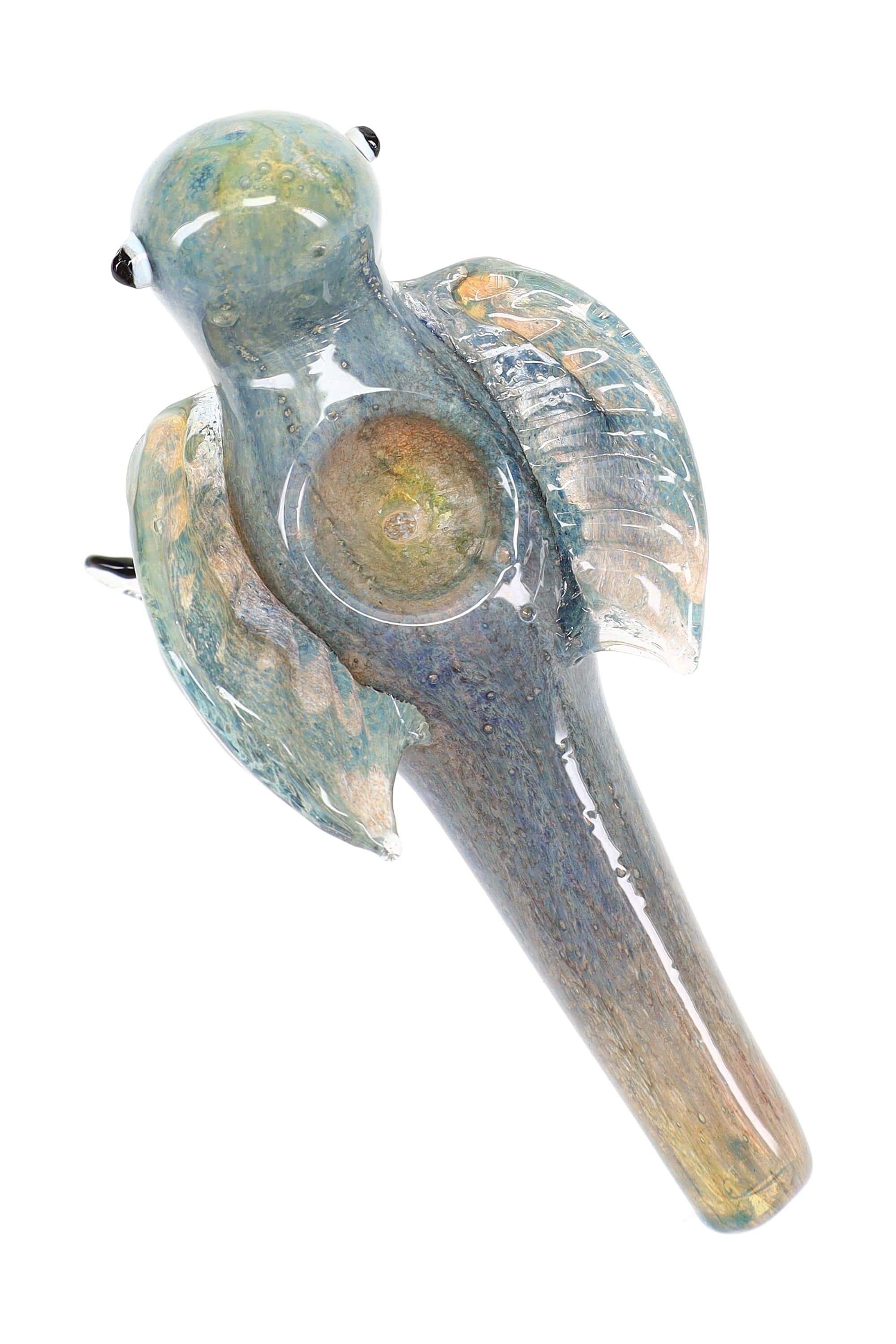 Primate Glass Silver Fumed Color-Changing Glass Bird Hand Pipe “Songbird” – Assorted