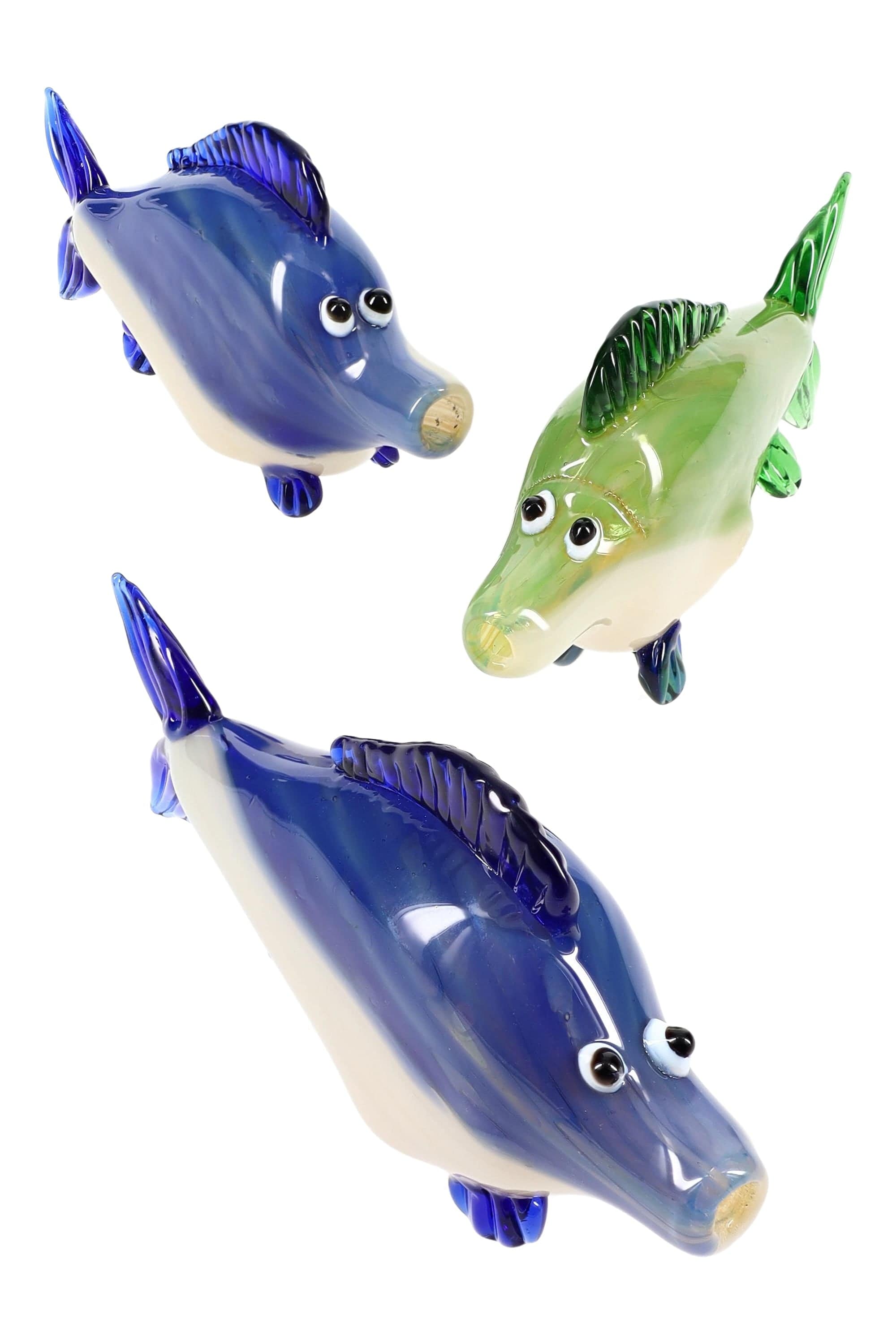Primate Glass Glass Fish Hand Pipe “Reef Runner” – Silver Fumed – Assorted Colors