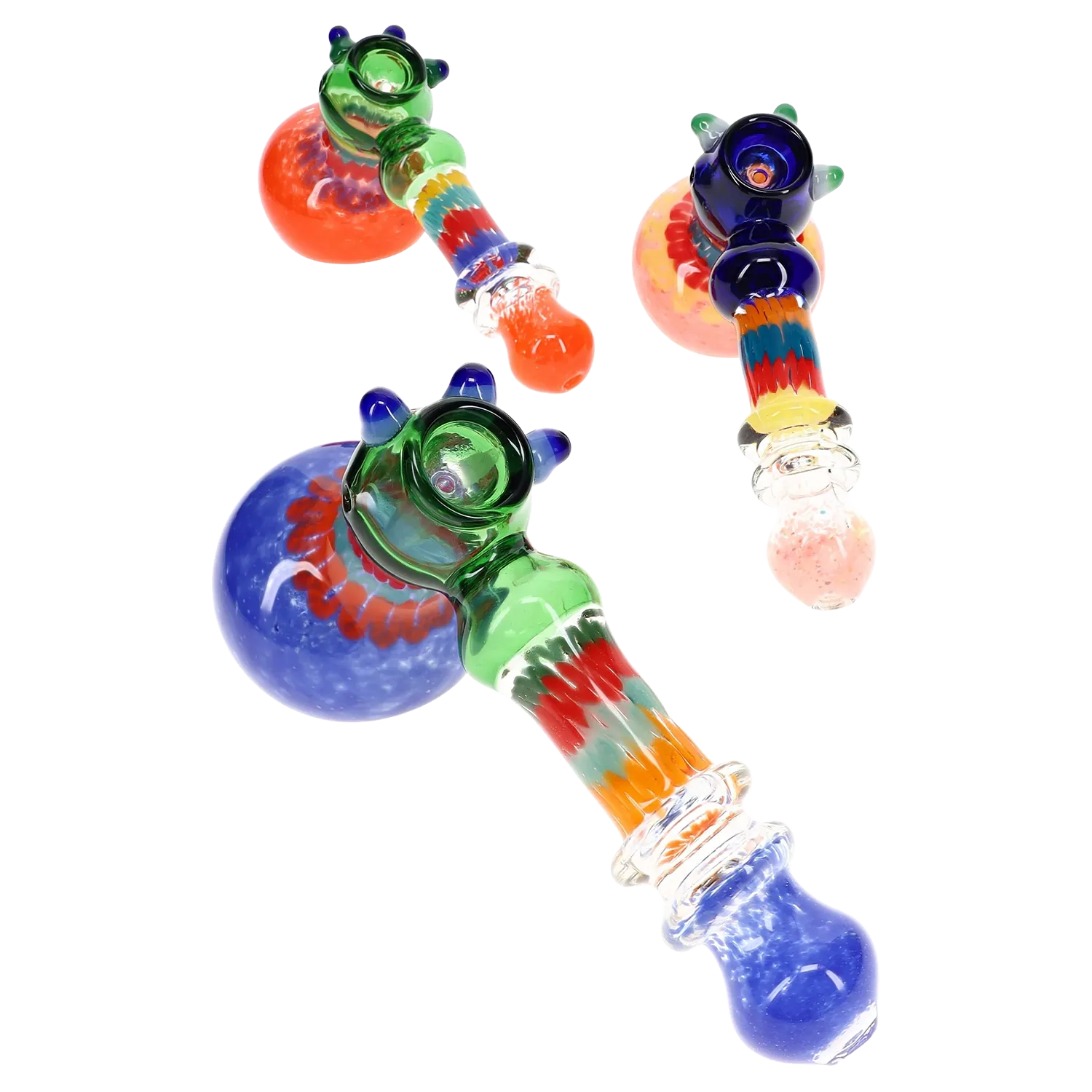 Primate Glass Frit Striped Ring Hammer Bubbler “Glass Parade” – 8½″ – Assorted Colors