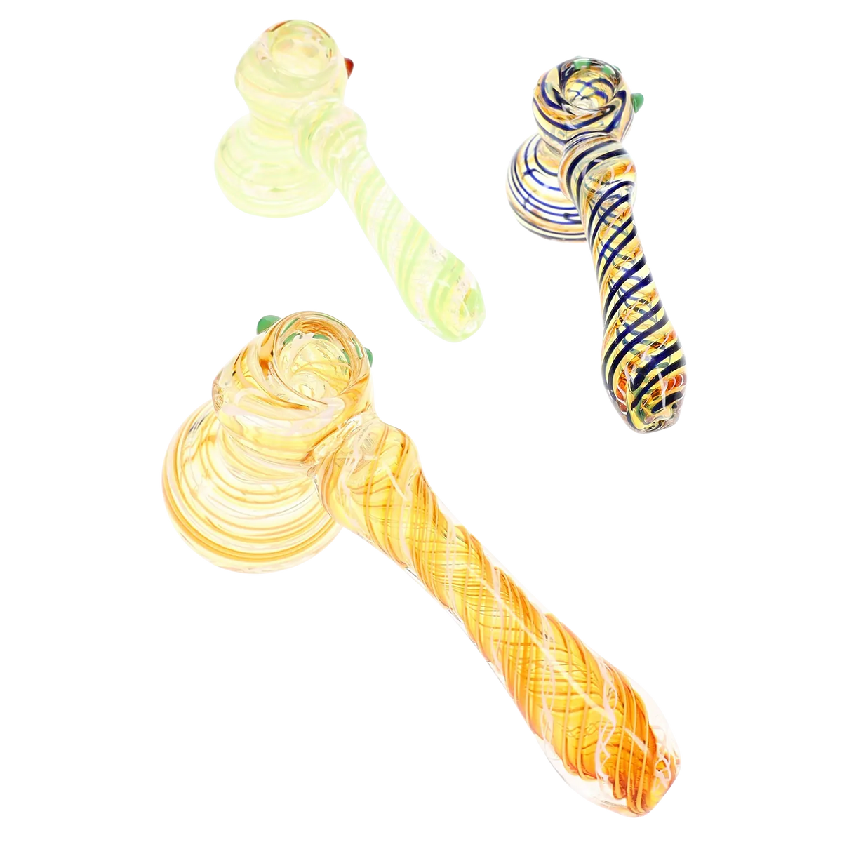 Primate Glass Color-Changing Spiral Hammer Bubbler “Stripe Sprint” – 5½″ – Assorted Colors