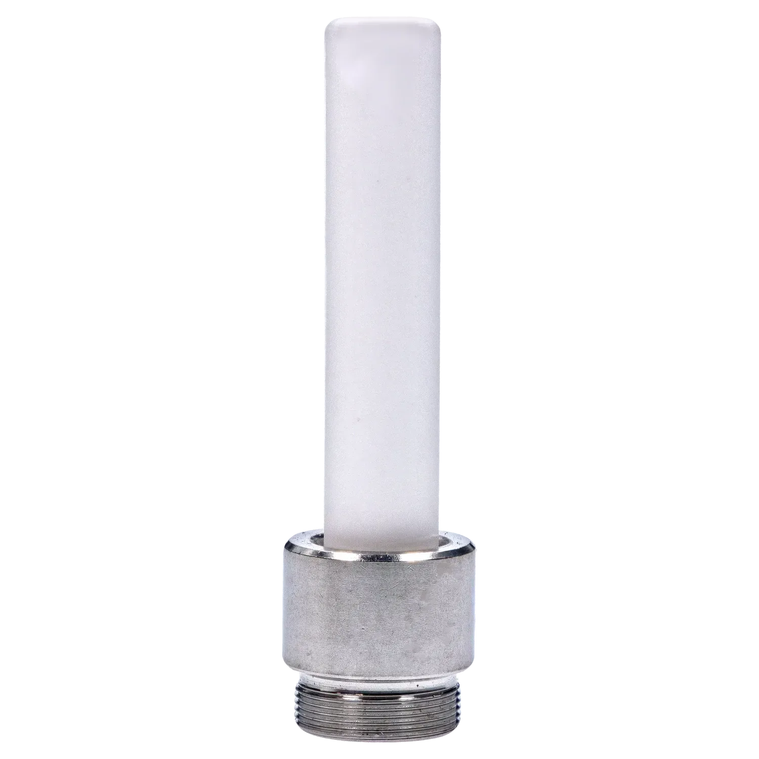 Center-close-up of the DHC Freezable Glycerin Nectar Collector showing a vertical frosted glycerin tube set into a metal threaded base.